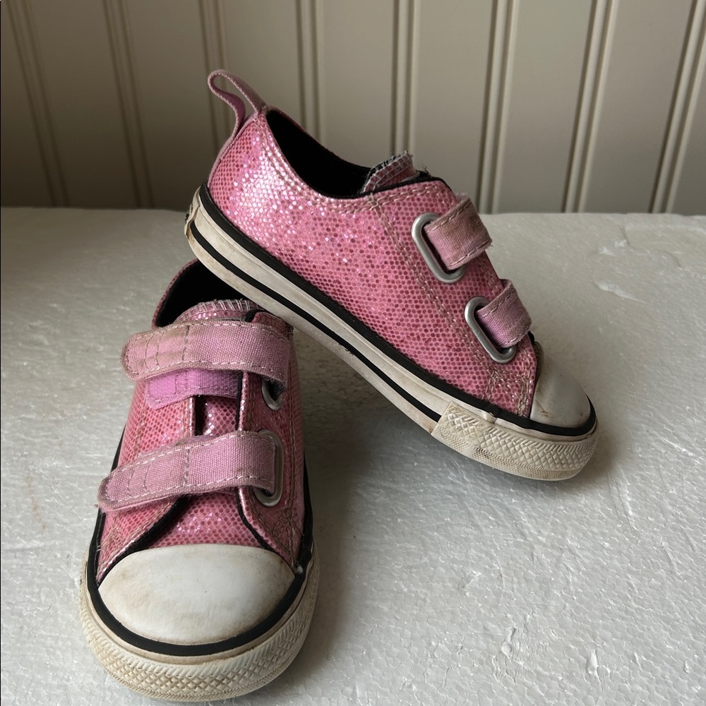 Converse All Star Glitter sparkle sneaker Hook&Loop closure toddler size 7 pink